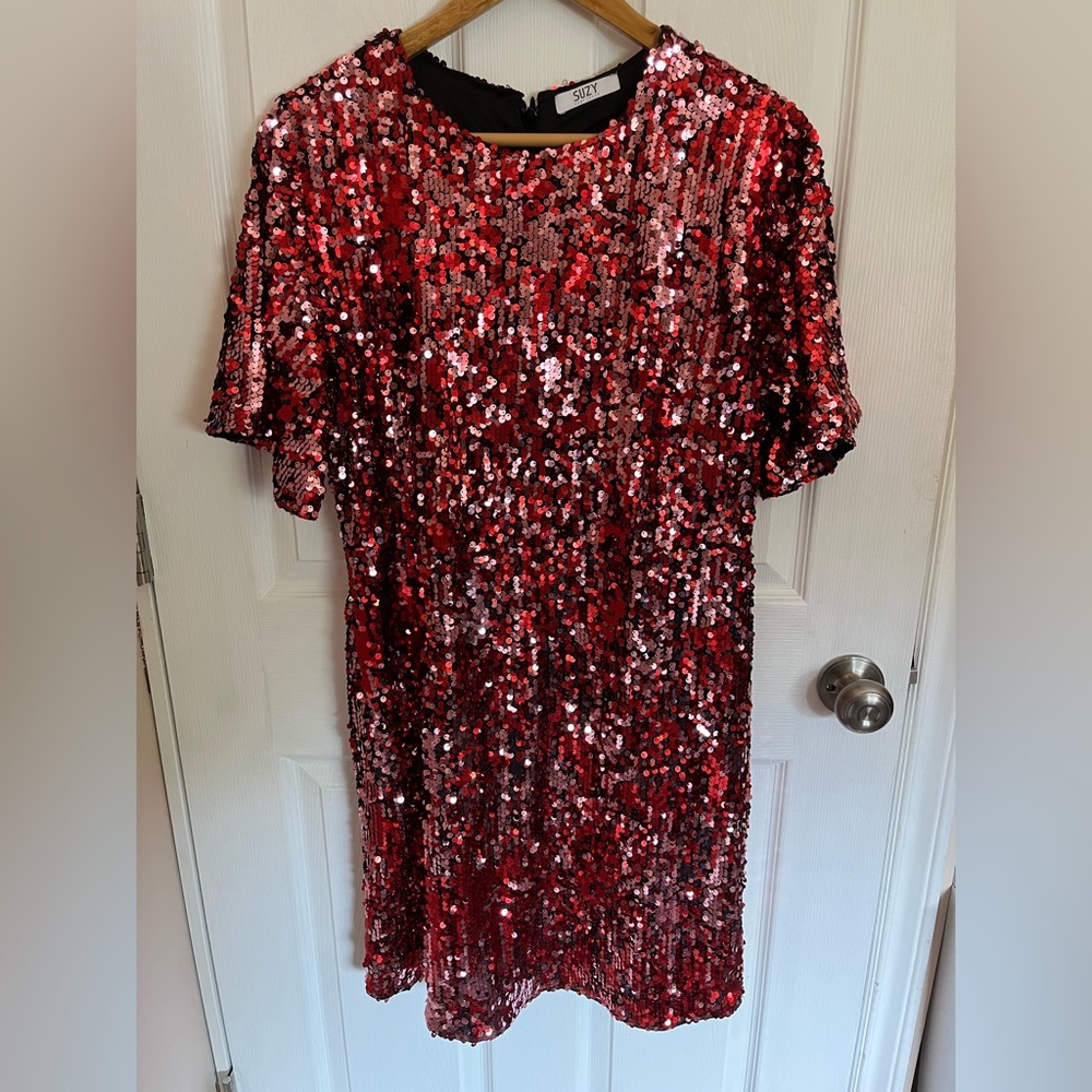 Red sequin dress from Suzy Shier